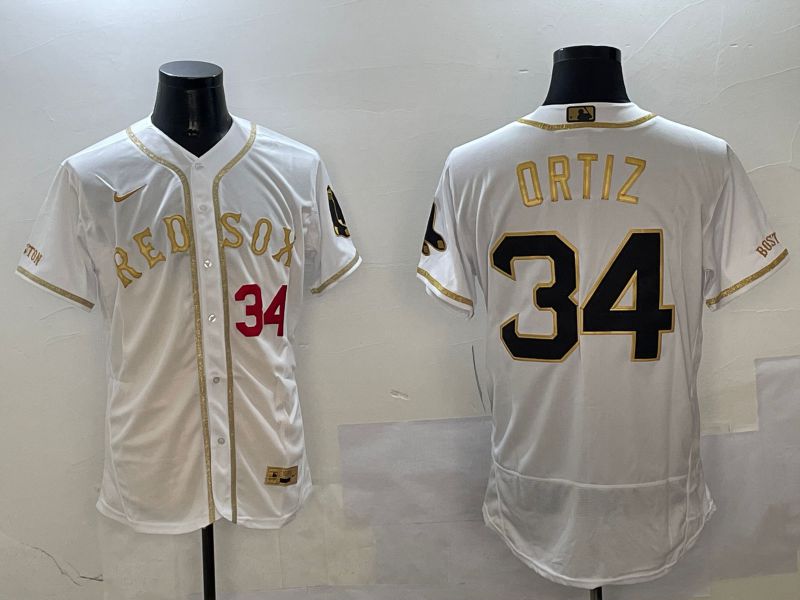Men Boston Red Sox #34 Ortiz White Gold Elite 2025 Nike MLB Jersey style 3